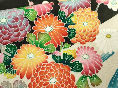 平和屋着物●豪華黒留袖　友禅　作家物　花鳥文　浜ちりめん　仮絵羽　正絹　逸品　未使用　AABM8040cs