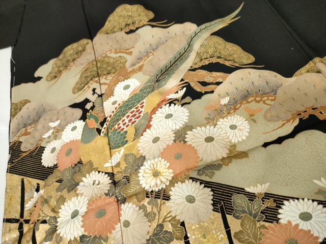 平和屋着物●豪華黒留袖　駒刺繍　花鳥文　雉　金彩　仮絵羽　正絹　逸品　未使用　AABM8041cs