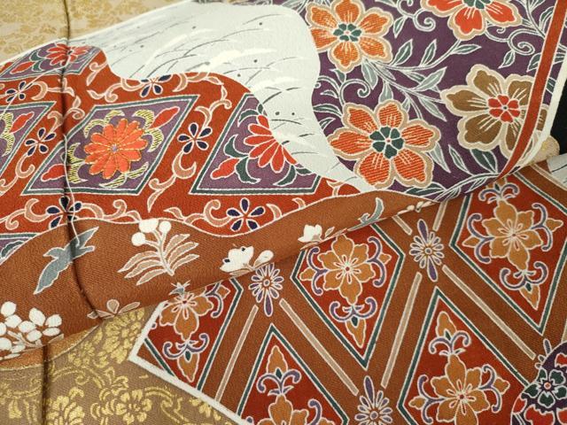 平和屋着物●豪華黒留袖　刺繍　扇面吉祥花文　金糸　金彩　浜ちりめん　仮絵羽　正絹　逸品　未使用　AABM8043cs