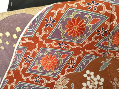 平和屋着物●豪華黒留袖　刺繍　扇面吉祥花文　金糸　金彩　浜ちりめん　仮絵羽　正絹　逸品　未使用　AABM8043cs