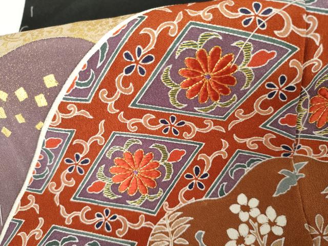 平和屋着物●豪華黒留袖　刺繍　扇面吉祥花文　金糸　金彩　浜ちりめん　仮絵羽　正絹　逸品　未使用　AABM8043cs