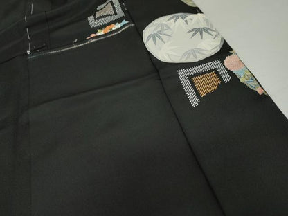 平和屋着物●豪華黒留袖　駒刺繍　花丸文　浜ちりめん　仮絵羽　正絹　逸品　未使用　AABM8045cs