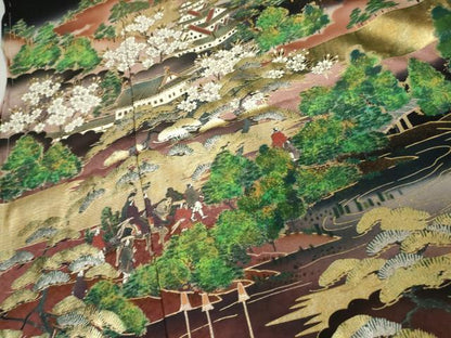 平和屋着物●豪華黒留袖　人物風景樹林文　暈し染め　金銀彩　仮絵羽　正絹　逸品　未使用　AABM8046cs