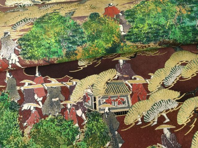 平和屋着物●豪華黒留袖　人物風景樹林文　暈し染め　金銀彩　仮絵羽　正絹　逸品　未使用　AABM8046cs