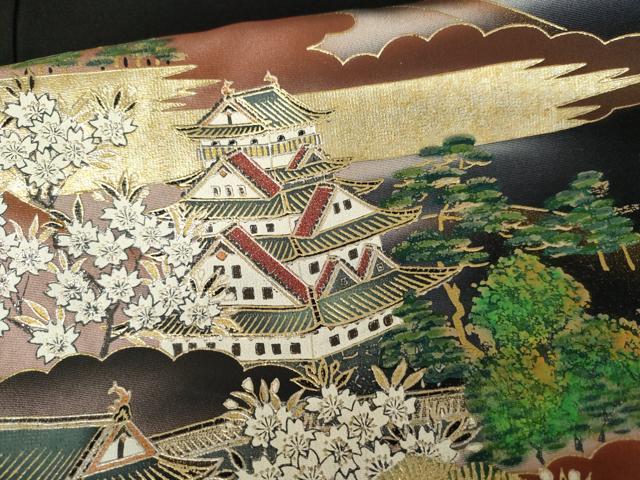 平和屋着物●豪華黒留袖　人物風景樹林文　暈し染め　金銀彩　仮絵羽　正絹　逸品　未使用　AABM8046cs
