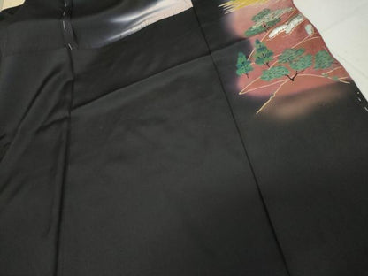 平和屋着物●豪華黒留袖　人物風景樹林文　暈し染め　金銀彩　仮絵羽　正絹　逸品　未使用　AABM8046cs