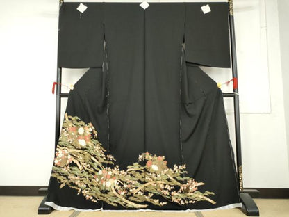 平和屋着物●豪華黒留袖　蔓帯草花文　金彩　仮絵羽　正絹　逸品　未使用　AABM8047cs