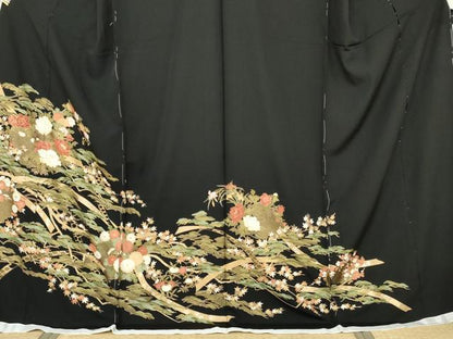平和屋着物●豪華黒留袖　蔓帯草花文　金彩　仮絵羽　正絹　逸品　未使用　AABM8047cs