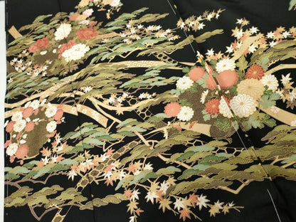 平和屋着物●豪華黒留袖　蔓帯草花文　金彩　仮絵羽　正絹　逸品　未使用　AABM8047cs