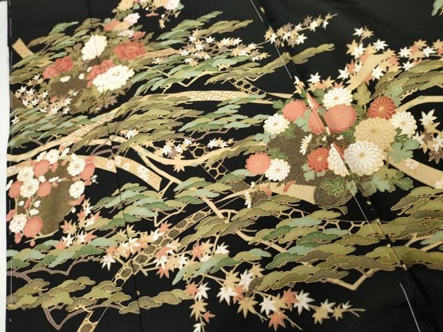 平和屋着物●豪華黒留袖　蔓帯草花文　金彩　仮絵羽　正絹　逸品　未使用　AABM8047cs