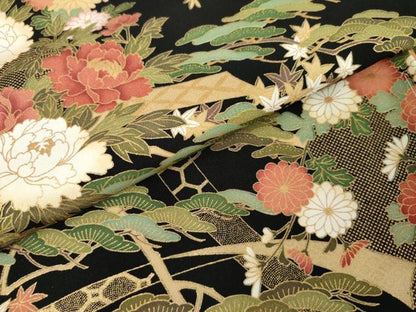 平和屋着物●豪華黒留袖　蔓帯草花文　金彩　仮絵羽　正絹　逸品　未使用　AABM8047cs