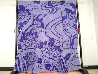 平和屋着物●豪華振袖　総絞り　立波草花文　正絹　逸品　AABM8048cs