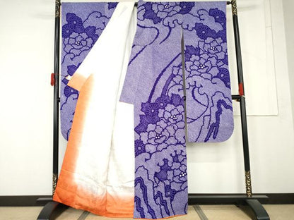 平和屋着物●豪華振袖　総絞り　立波草花文　正絹　逸品　AABM8048cs