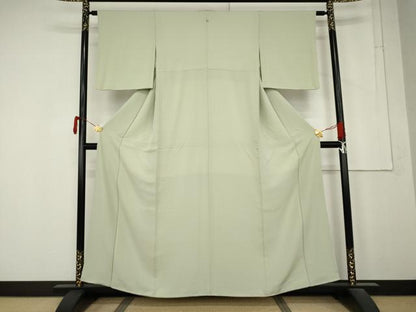 平和屋着物●上質な色無地　霞地紋　若芽色　正絹　逸品　AABM8052cs