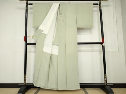 平和屋着物●上質な色無地　霞地紋　若芽色　正絹　逸品　AABM8052cs
