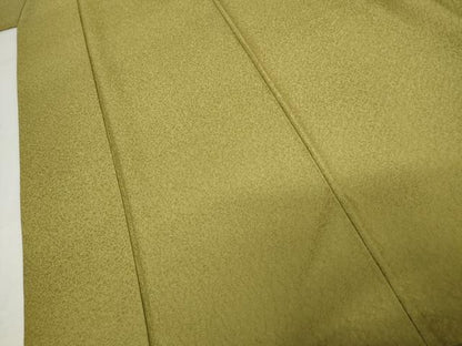 平和屋着物●上質な色無地　氷割れ地紋　青朽葉色　正絹　逸品　AABM8054cs