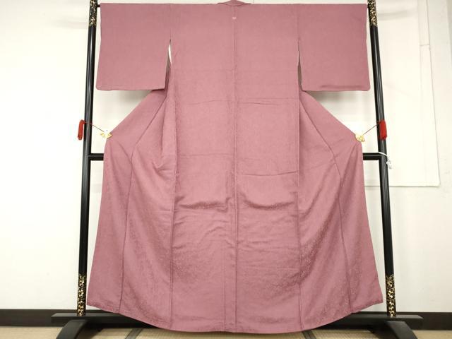 平和屋着物●上質な色無地　南天地紋　長春色　正絹　逸品　AABM8055cs
