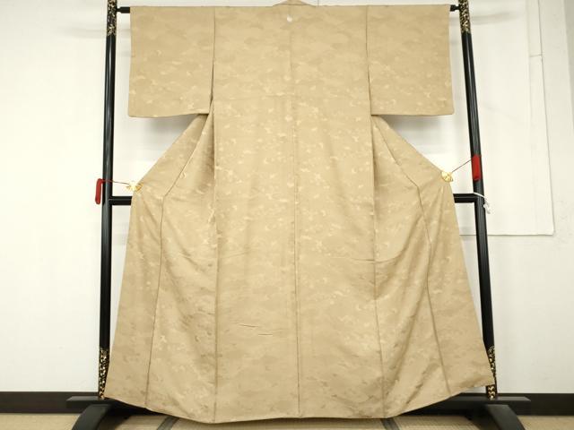 平和屋着物●上質な色無地　雲重ね花地紋　白橡色　嘘つき襦袢　正絹　逸品　AABM8056cs