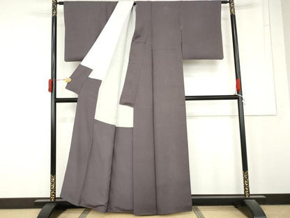 平和屋着物●上質な色無地　紋意匠　褐色　正絹　逸品　AABM8057cs