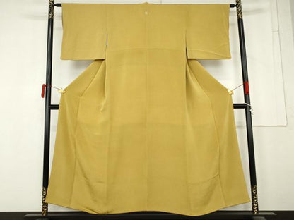 平和屋着物●上質な色無地　金色　鬼しぼ縮緬　さが美扱い　正絹　逸品　AABM8059cs