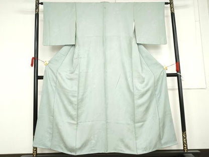 平和屋着物●上質な色無地　枝花地紋　青磁鼠色　正絹　逸品　AABM8061cs