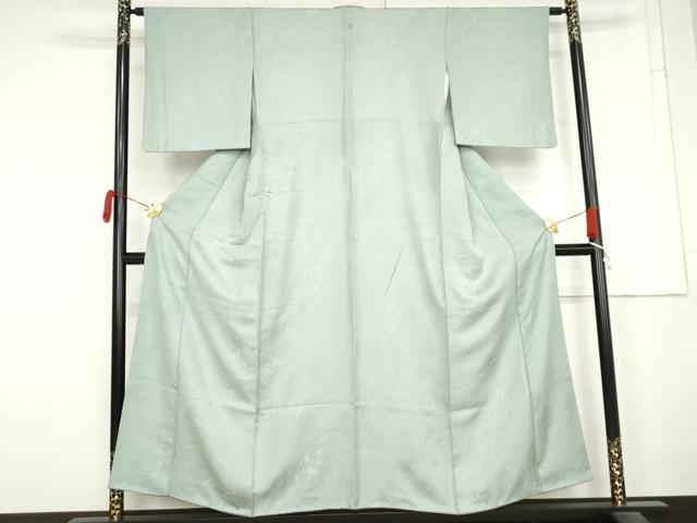 平和屋着物●上質な色無地　枝花地紋　青磁鼠色　正絹　逸品　AABM8061cs