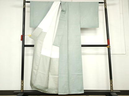 平和屋着物●上質な色無地　枝花地紋　青磁鼠色　正絹　逸品　AABM8061cs