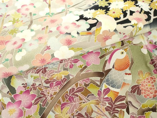 平和屋着物●豪華黒留袖　友禅　作家物　鴛鴦枝花文　暈し染め　正絹　逸品　AABM8062cs