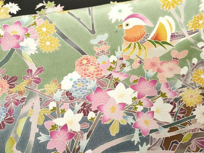 平和屋着物●豪華黒留袖　友禅　作家物　鴛鴦枝花文　暈し染め　正絹　逸品　AABM8062cs