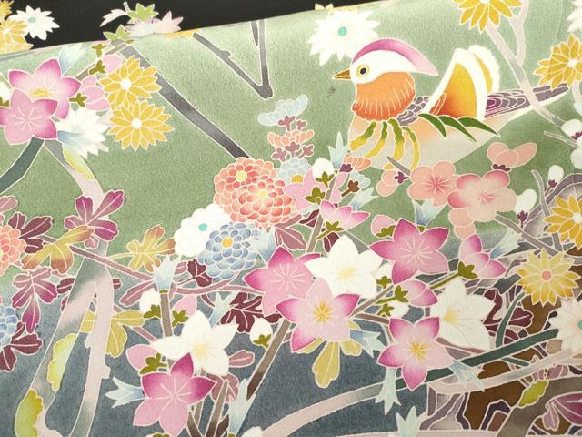 平和屋着物●豪華黒留袖　友禅　作家物　鴛鴦枝花文　暈し染め　正絹　逸品　AABM8062cs
