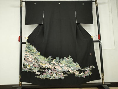 平和屋着物●豪華黒留袖　友禅　作家物　鴛鴦花文　三越扱い　正絹　逸品　AABM8063cs