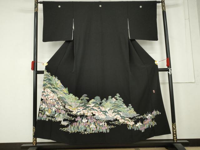 平和屋着物●豪華黒留袖　友禅　作家物　鴛鴦花文　三越扱い　正絹　逸品　AABM8063cs