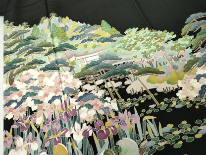 平和屋着物●豪華黒留袖　友禅　作家物　鴛鴦花文　三越扱い　正絹　逸品　AABM8063cs