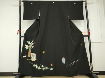 平和屋着物●本加賀友禅作家　水野博　黒留袖　仕覆花文　正絹　逸品　AABM8064cs