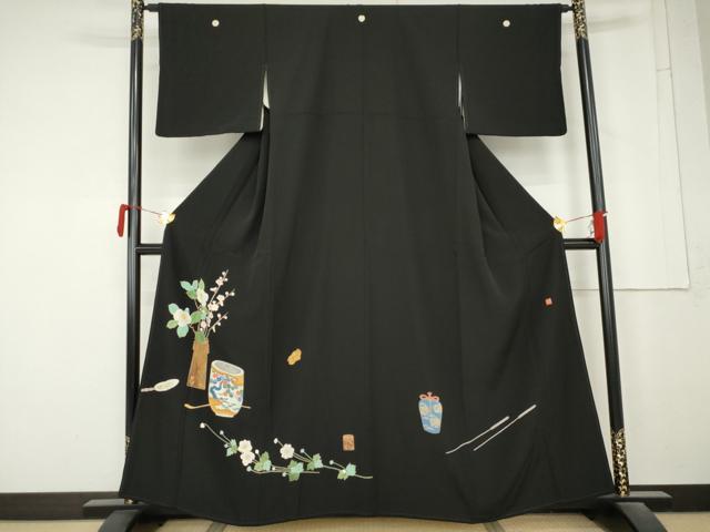 平和屋着物●本加賀友禅作家　水野博　黒留袖　仕覆花文　正絹　逸品　AABM8064cs