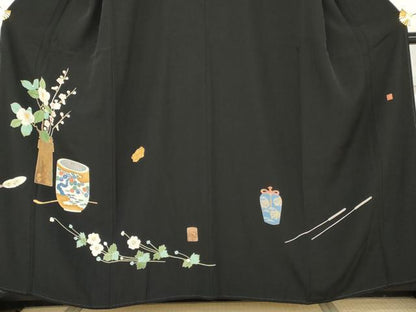 平和屋着物●本加賀友禅作家　水野博　黒留袖　仕覆花文　正絹　逸品　AABM8064cs