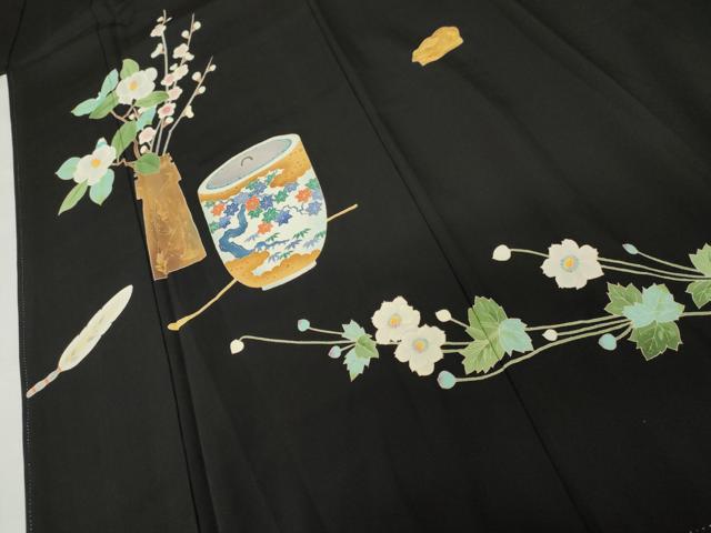 平和屋着物●本加賀友禅作家　水野博　黒留袖　仕覆花文　正絹　逸品　AABM8064cs