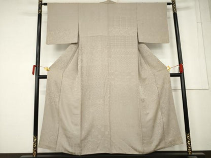 平和屋着物●上質な色無地　吉祥花地紋　亜麻色　正絹　逸品　AABM8065cs