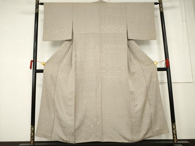 平和屋着物●上質な色無地　吉祥花地紋　亜麻色　正絹　逸品　AABM8065cs