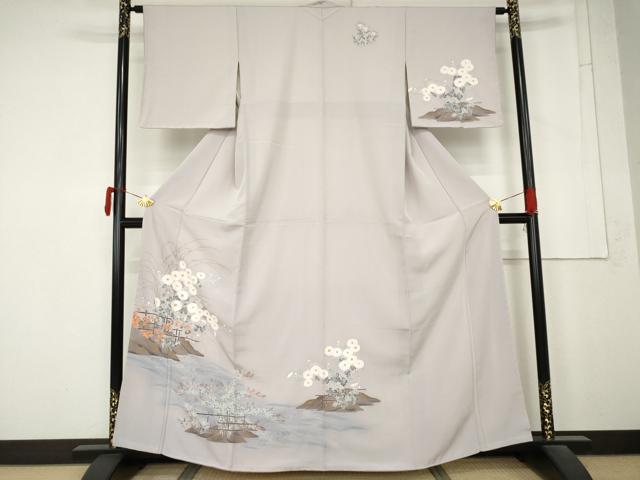 平和屋着物●訪問着　流水花文　金彩　正絹　逸品　未使用　AABM8068cs