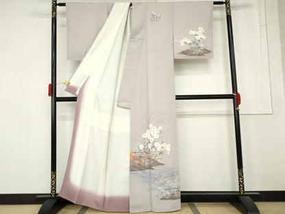 平和屋着物●訪問着　流水花文　金彩　正絹　逸品　未使用　AABM8068cs
