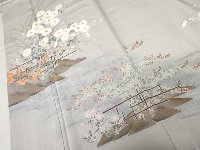 平和屋着物●訪問着　流水花文　金彩　正絹　逸品　未使用　AABM8068cs