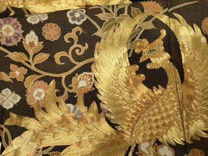 平和屋着物●豪華黒留袖　作家物　駒刺繍　鳳凰更紗花文　金彩　正絹　逸品　AABM8085cs
