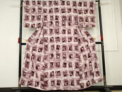 平和屋着物●上質な小紋　ろうけつ染め　格子　正絹　逸品　AABM8087cs