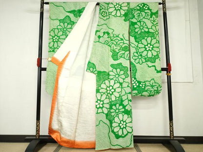 平和屋着物●豪華振袖　総絞り　草花文　正絹　逸品　AABM8090cs