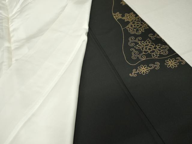 平和屋着物●豪華黒留袖　駒刺繍　扇面飛鶴文　金彩　正絹　逸品　AABM8093cs