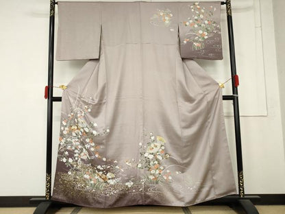 平和屋着物●訪問着　流水舞扇花文　暈し染め　金銀彩　正絹　逸品　AABM8094cs