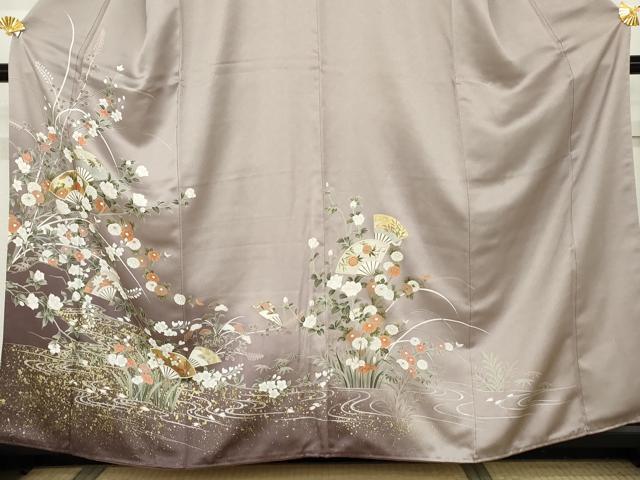 平和屋着物●訪問着　流水舞扇花文　暈し染め　金銀彩　正絹　逸品　AABM8094cs