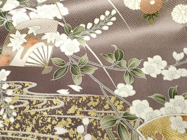 平和屋着物●訪問着　流水舞扇花文　暈し染め　金銀彩　正絹　逸品　AABM8094cs