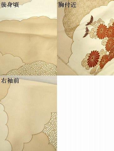 平和屋着物●訪問着　駒刺繍　雲重ね枝花文　金彩　正絹　逸品　AABM8097cs